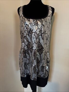 Vintage Moa Moa Shimmering Silver Sequin Geometric Shift Dress